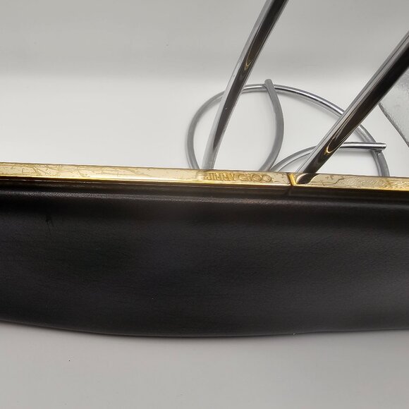 Jimmy Choo Black Leather Clutch – Gold Frame, Large Size, Made in Italy - Picture 4 of 12